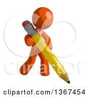 Clipart Of An Orange Man Holding A Pencil Royalty Free Illustration