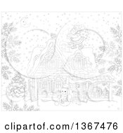 Poster, Art Print Of Black And White Christmas Eve Scene Of Santa Claus On A Roof Top On A Snowy Christmas Eve Night