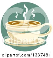 Poster, Art Print Of Retro Cup Of Hot Coffee On A Saucer Over A Blue Circle