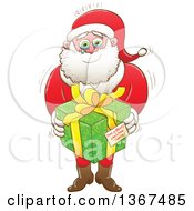 Poster, Art Print Of Cartoon Touched Santa Claus Crying And Holding A Gift