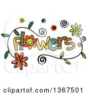 Clipart Of Colorful Sketched Flowers Word Art Royalty Free Vector Illustration