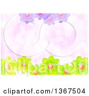 Clipart Of A Distressed Pink Background With Purple And Green Flowers Royalty Free Illustration