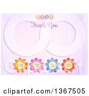 Clipart Of A Distressed Purple Flower Background With Thank You Text Royalty Free Illustration