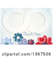 Clipart Of A Distressed Blue Polka Dot And Flower Background With Thank You Text Royalty Free Illustration