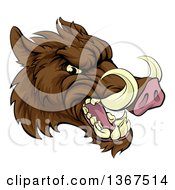 Poster, Art Print Of Cartoon Tough Brown Razorback Boar Mascot Head Facing Right
