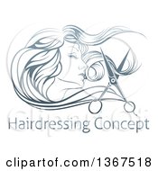 Poster, Art Print Of Beatiful Womans Face In Profile With Long Hair And Scissors Snipping Off A Lock Over Sample Text