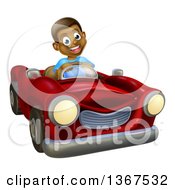 Poster, Art Print Of Happy Black Boy Driving A Red Convertible Car