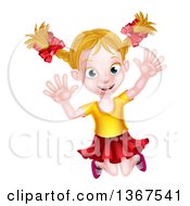 Poster, Art Print Of Happy Blond White Girl Jumping Happily