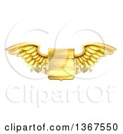 3d Gold Heraldic Winged Shield With A Blank Banner Ribbon
