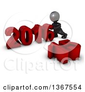 Clipart Of A 3d Reflective Black Man Pushing Together A New Year 2016 With 15 On The Ground Over White Royalty Free Illustration