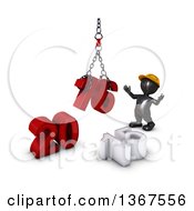 Clipart Of A 3d Reflective Black Man Contractor Using A Hoist To Piece Together A New Year 2016 With 15 On The Ground Over White Royalty Free Illustration
