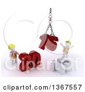 Poster, Art Print Of 3d White Character Contractors Using A Hoist To Piece Together A New Year 2016 With 15 On The Ground Over White