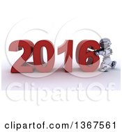 Poster, Art Print Of 3d Silver Robot Pushing Together A New Year 2016 Over White