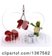 Poster, Art Print Of 3d Tortoise Contractor Using A Hoist To Piece Together A New Year 2016 With 15 On The Ground Over White