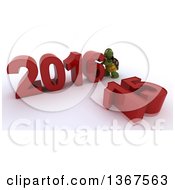 Poster, Art Print Of 3d Tortoise Pushing Together A New Year 2016 With 15 On The Ground Over White