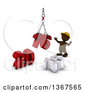 Poster, Art Print Of 3d Brown Man Contractor Using A Hoist To Piece Together A New Year 2016 With 15 On The Ground Over White
