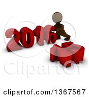 Poster, Art Print Of 3d Brown Man Pushing Together A New Year 2016 With 15 On The Ground Over White