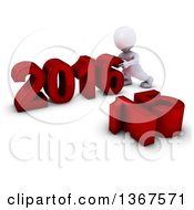 Clipart Of A 3d White Man Pushing Together A New Year 2016 With 15 On The Ground Over White Royalty Free Illustration