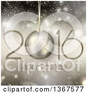 Clipart Of A Happy New Year 2016 Greeting Over Gold Bokeh Flares Stars And Snowflakes Royalty Free Vector Illustration