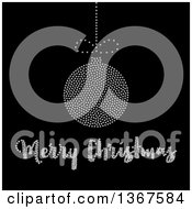 Clipart Of A Suspended Diamond Bulb Over A Merry Christmas Greeting On Black Royalty Free Vector Illustration