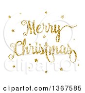 Clipart Of A Gold Glitter Merry Christmas Greeting And Stars On White Royalty Free Vector Illustration