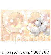 Poster, Art Print Of Christmas Background With 3d Suspended Baubles Over Flares And Snowflakes