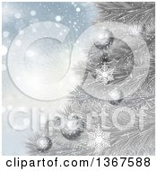 Poster, Art Print Of Christmas Background Of 3d Baubles On A Silver Tree Over Snowflakes And A Burst