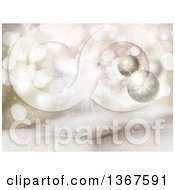 Poster, Art Print Of Christmas Background With 3d Suspended Baubles Over Flares Stars And Snow