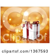 Clipart Of A 3d Gift Box Over Golden Bokeh Flares Royalty Free Illustration