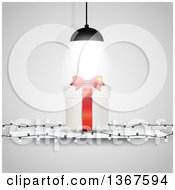 Poster, Art Print Of 3d Christmas Gift With A Strand Of Lights Under A Lamp