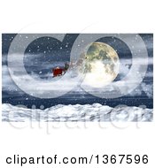 Poster, Art Print Of 3d Santa Flying His Magic Sleigh Over A Full Moon And Snowy Mountain Range
