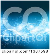 Poster, Art Print Of Blue Christmas Background With Snowflakes Stars And Waves