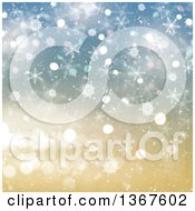 Poster, Art Print Of Christmas Background Of Snowflakes Over Gold And Blue Bokeh And Lights