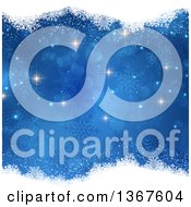 Poster, Art Print Of Blue Christmas Background With Snowflakes And Borders Of White Snow