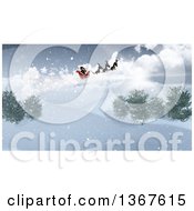 Poster, Art Print Of 3d Santa Flying His Magic Sleigh Over A Snowy Landscape