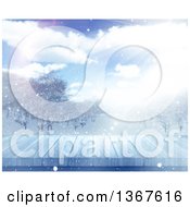Poster, Art Print Of 3d Wooden Deck Or Table With A Blurred View Of A Winter Landscape