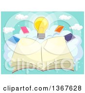 Sketched Open Book On A Cloud With Other Books And A Light Bulb