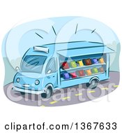 Poster, Art Print Of Sketched Blue Mobile Library Van With Books