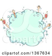 Poster, Art Print Of Sketched Foarm Party Bubble With Hands Sticking Out Some Holding Beer