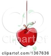 Clipart Of A Sketched Red Apple With Leaves Suspended From A String Royalty Free Vector Illustration