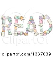 Clipart Of Sketched Books Forming The Word READ Royalty Free Vector Illustration