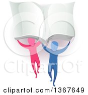 Clipart Of Pink And Blue Men Carrying A Giant Open Book Royalty Free Vector Illustration