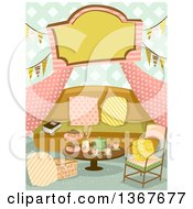 Poster, Art Print Of Glamping Tent Interior With A Sign Bunting Banners A Sofa And Table With Tea