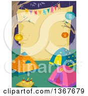 Clipart Of A Blank Sign Behind Tents At A Campground At Night Royalty Free Vector Illustration