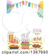 Table With Easter Party Snacks And Drinks Under A Bunting Banner
