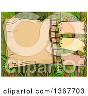 Clipart Of Blank Wooden Signs And A Ladder In A Jungle Royalty Free Vector Illustration