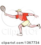 Poster, Art Print Of Retro Cartoon White Man Playing Tennis