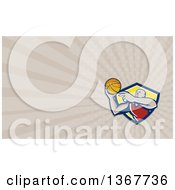 Clipart Of A Retro Black Male Basketball Player Shooting In A Shield And Tan Rays Background Or Business Card Design Royalty Free Illustration