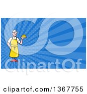 Poster, Art Print Of Cartoon White Male Cheesemaker Holding A Wedge And Blue Rays Background Or Business Card Design
