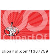 Clipart Of A Cartoon White Male Baseball Player Athlete Batting And Red Rays Background Or Business Card Design Royalty Free Illustration